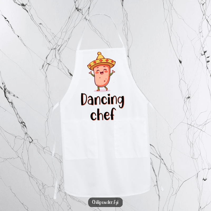 Funny kawaii chili powder with a sombrero dancing merrily, keeping your clothes clean with festive flair.