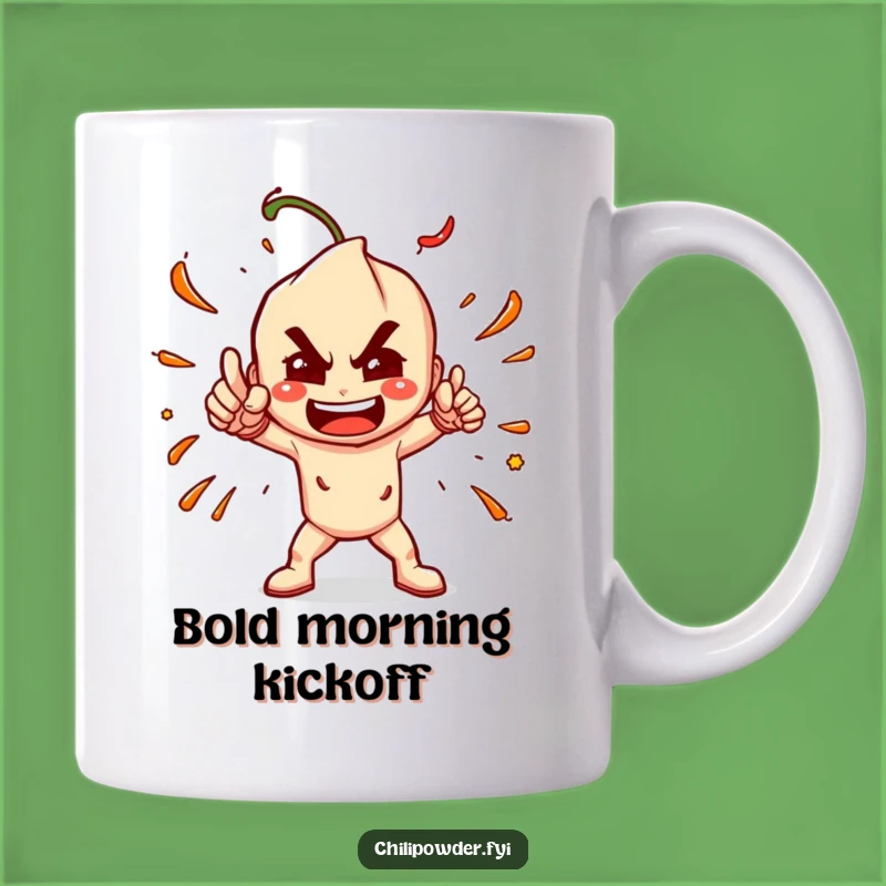 Funny Chili Powder Pose Mug: Fiery Action for a Spicy Comedic Gift