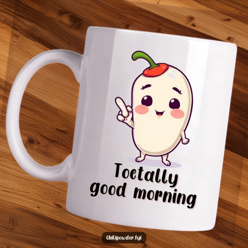 Funny Kawaii Chili Pose Mug: A cute chili character striking a sassy pose, pointing a toe with playful confidence.