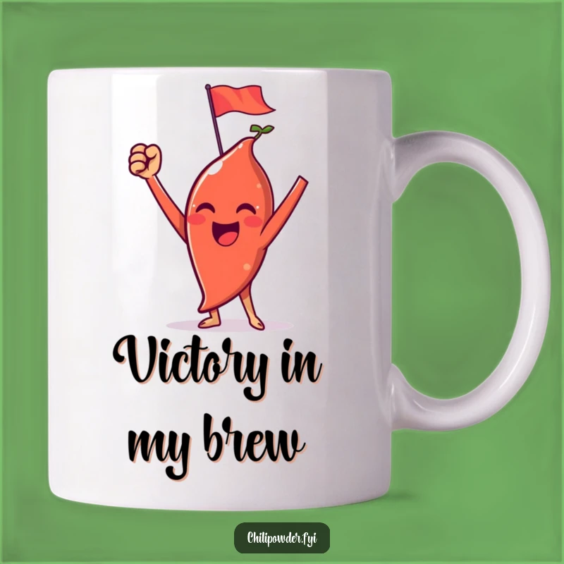 Funny Victorious Chili Powder Flag Mug: Triumph Celebration Gift for Champions