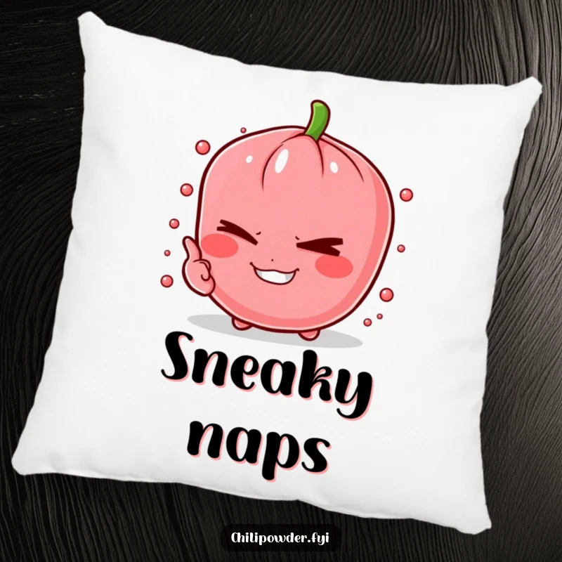Soft funny chili powder pinch pillow winking with a mischievous grin, offering comfort and playful vibes.