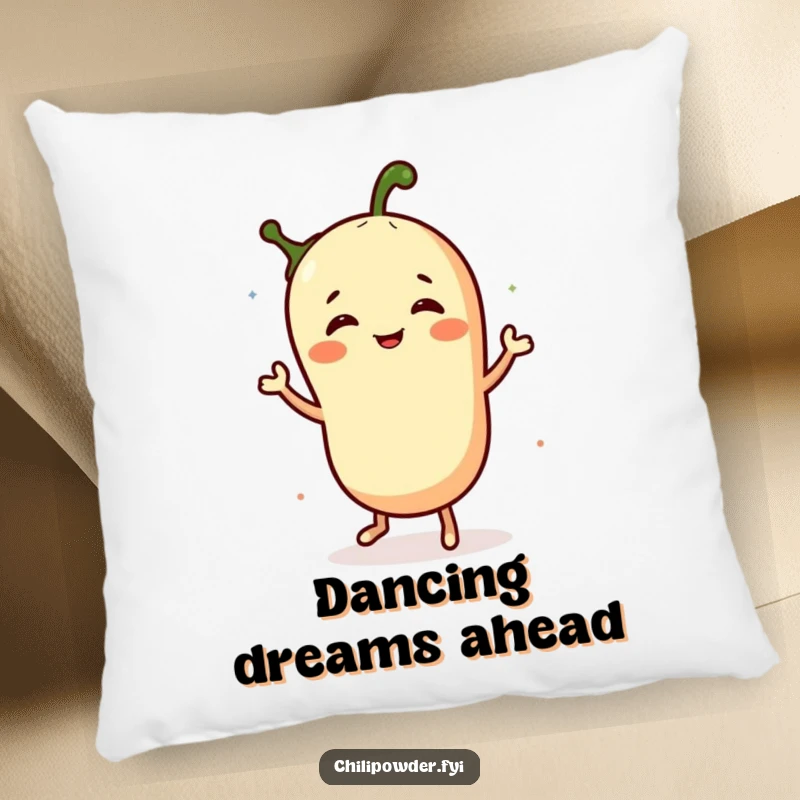 Funny pillow with a plush chili powder character doing a cheerful jig, offering comfort and a dose of spice-inspired silliness.