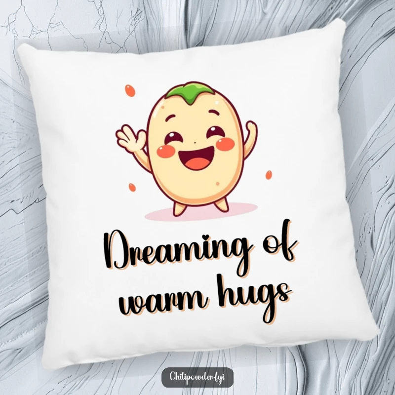 Funny Kawaii Chili Powder Pillow - A cute cartoon chili powder character waving cheerfully with a big smile, perfect for cozy spicy decor.