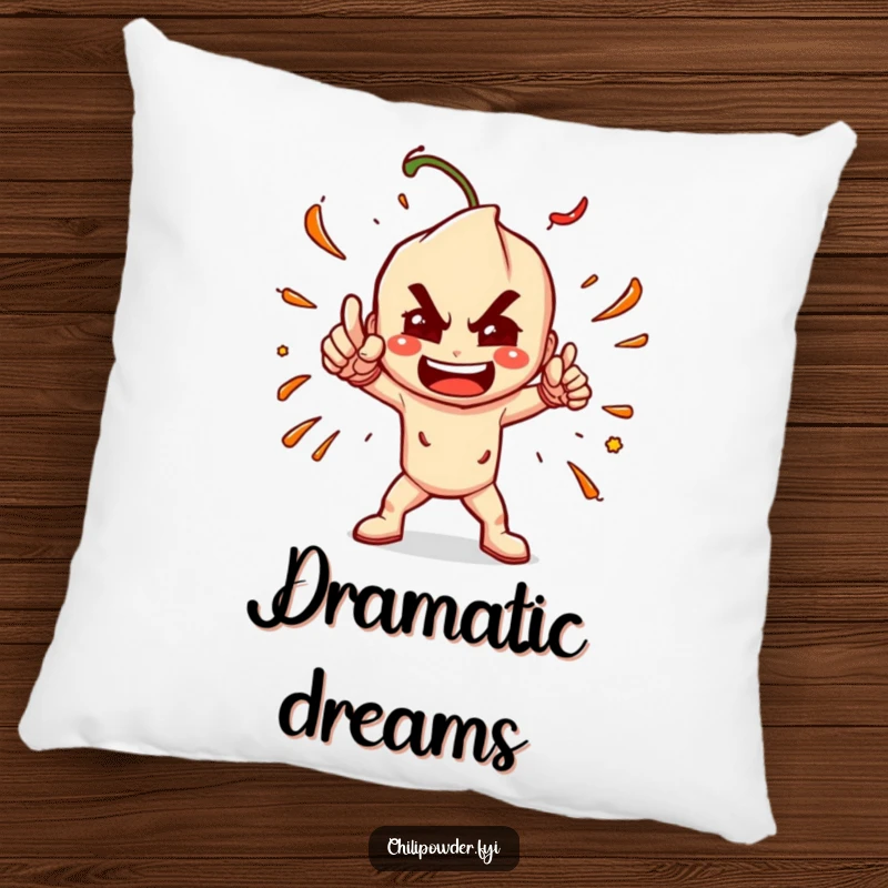 Funny Chili Powder Pose Pillow: A chili powder character in a dramatic, spicy pose, offering comfort and bold humor.