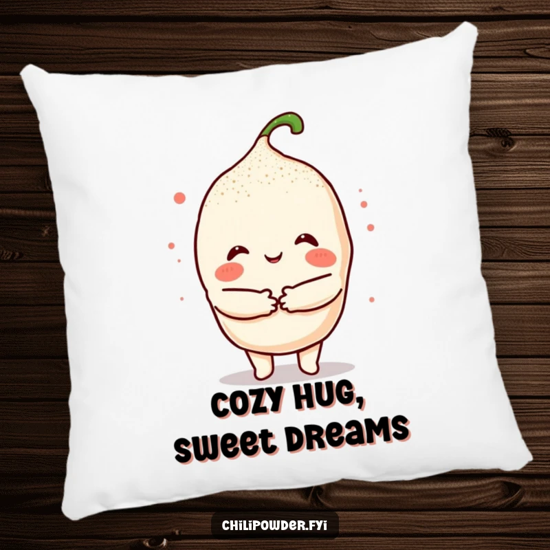 Funny Kawaii Chili Hug Pillow: A cute chili character giving a warm, powder hug, perfect for comfort and spicy cheer.