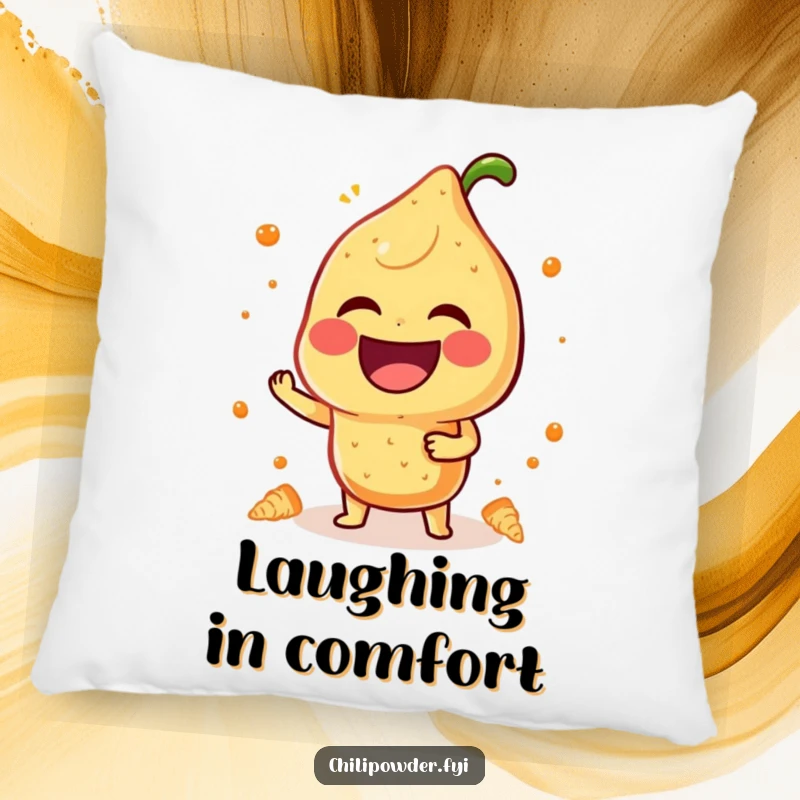 Funny Pillow: A kawaii chili powder character laughs heartily, offering plush comfort and a dose of infectious cheer.