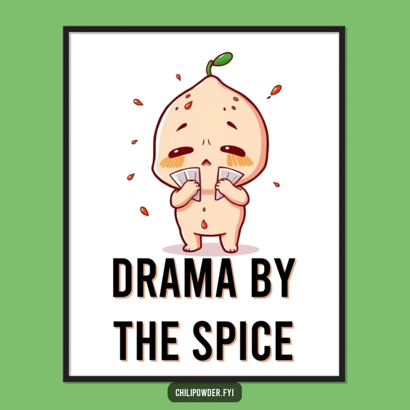 Funny Sweating Chili Powder Digital Art: Dramatic Heat Relief Printable