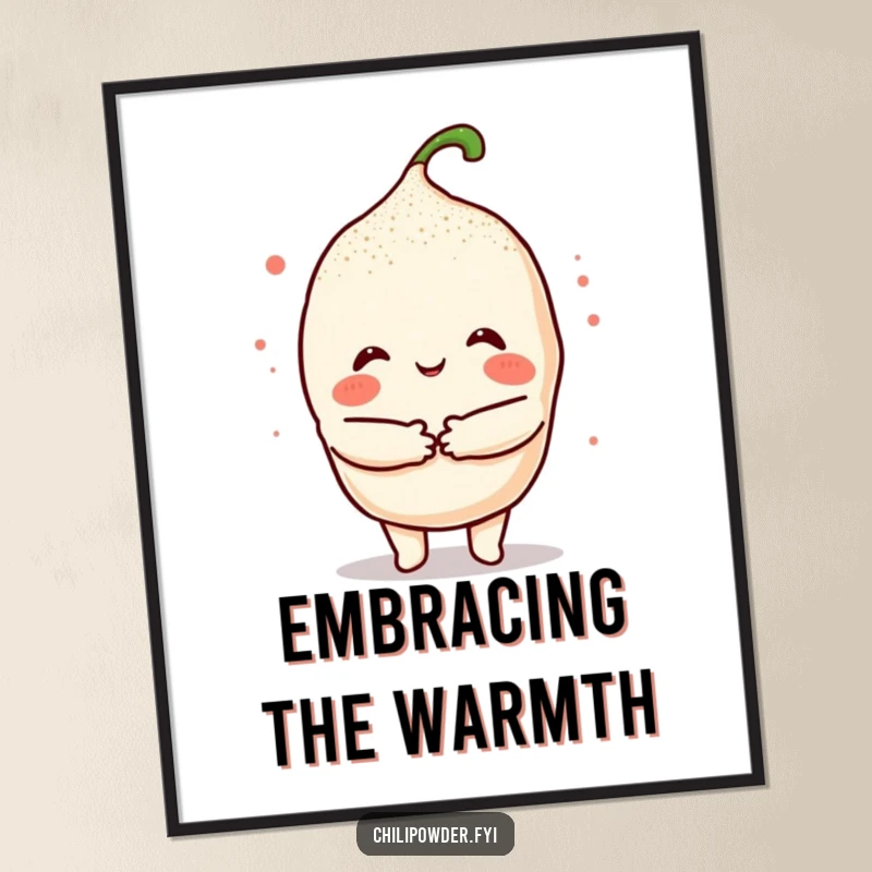 Funny Kawaii Chili Hug Digital Art: A cute chili powder character giving a warm, inviting hug, perfect for instant cozy decor.