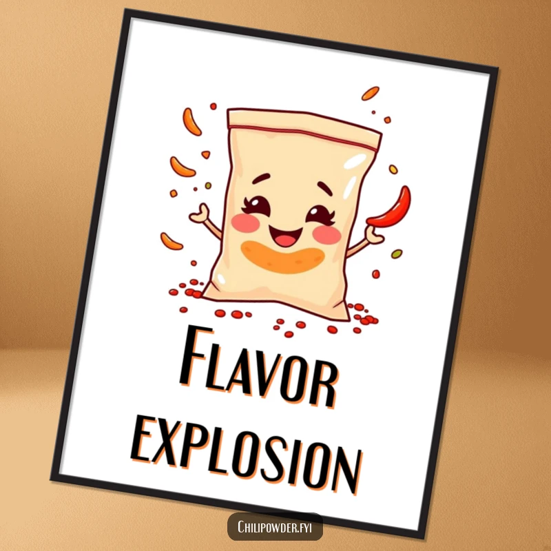 Funny Digital Art Print: A chili powder bag with a mischievous smile juggles spice flakes, bringing playful energy to any room.