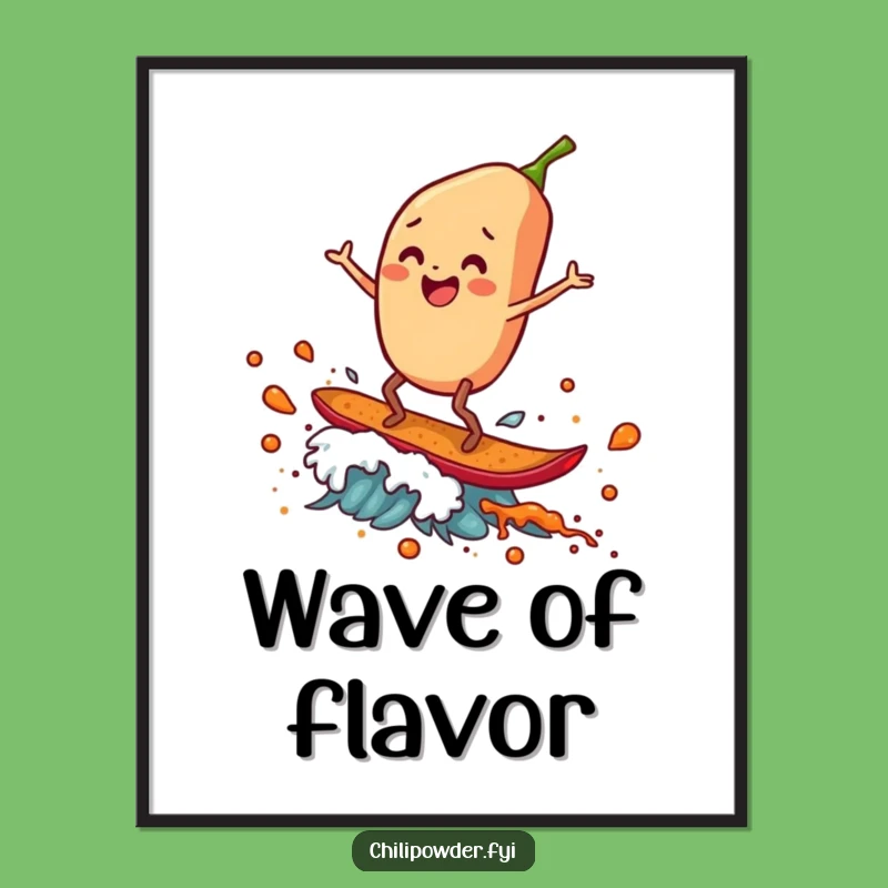 Funny Chili Flake Surfer Digital Art: Instant Wave of Humor