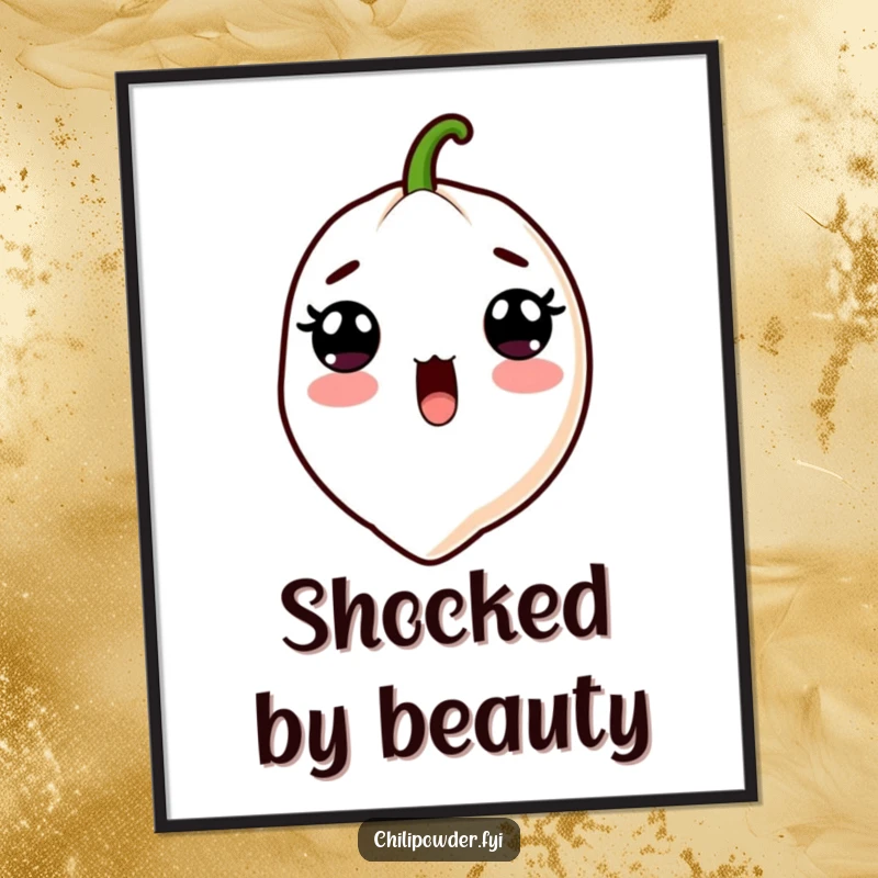 Funny Kawaii Chili Powder Digital Art Print - A cute cartoon chili powder character with wide surprised eyes and an open mouth, perfect for spicy digital decor.