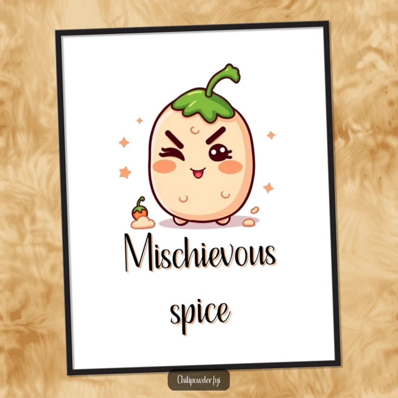 Funny kawaii chili powder winking with a mischievous grin, bringing instant playful mischief and spicy charm to any digital space.