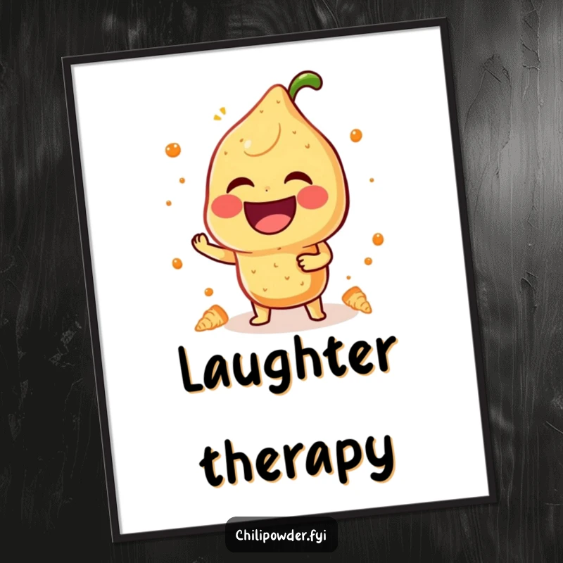 Funny Digital Art Print: A kawaii chili powder character laughs heartily, bringing a wave of contagious joy and humor to any room.