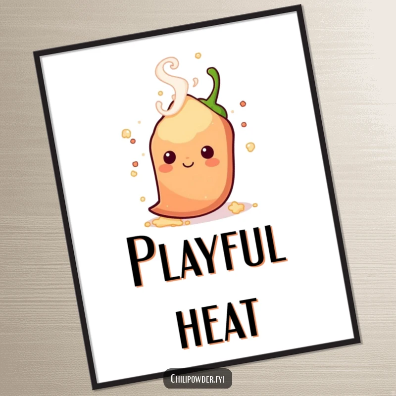 Funny kawaii chili powder with playful steam swirls around its head, bringing instant playful heat and spirited charm to any digital space.