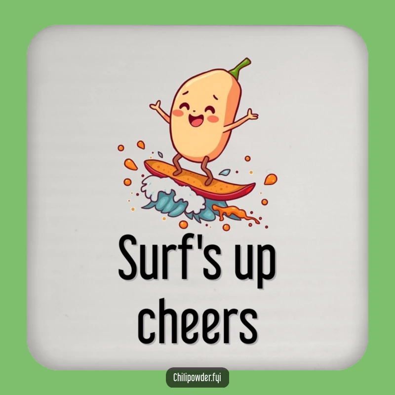 Funny Chili Flake Surfer Coaster: Protect Surfaces with Spice