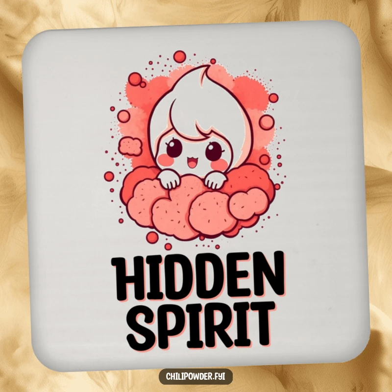 Funny Chili Powder Peek Coaster: A chili powder character peeking from red powder, adding humorous charm to drink coasters.