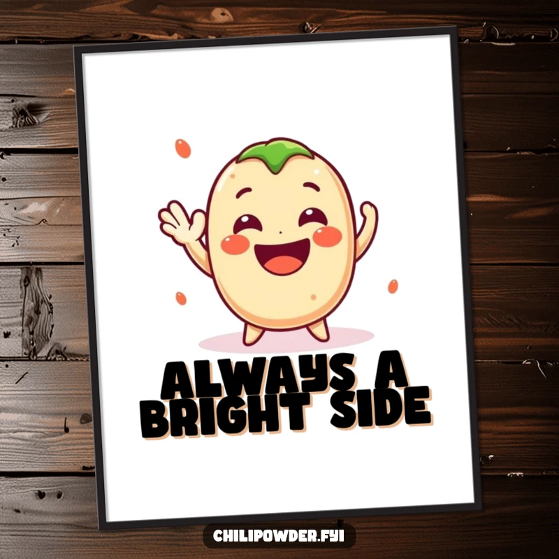 Funny Kawaii Chili Powder Poster - A cute cartoon chili powder character waving cheerfully with a big smile, perfect for spicy wall decor.