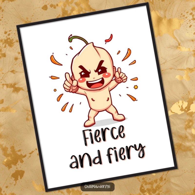 Funny Chili Powder Pose Poster: A chili powder character in a dramatic, powerful, spicy pose, ideal for striking wall art.