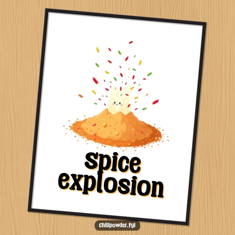Funny chili powder erupting in a spectacular confetti explosion, making this poster a vibrant and humorous wall decoration.