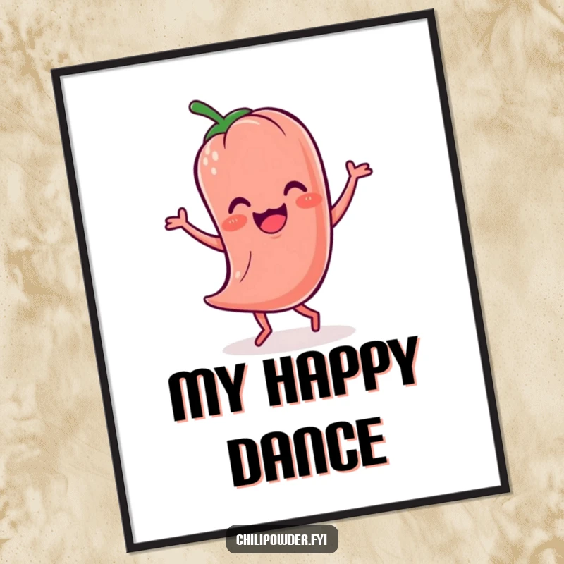 Funny Kawaii chili powder character doing a hilarious, wobbly jig, a vibrant and funny poster.
