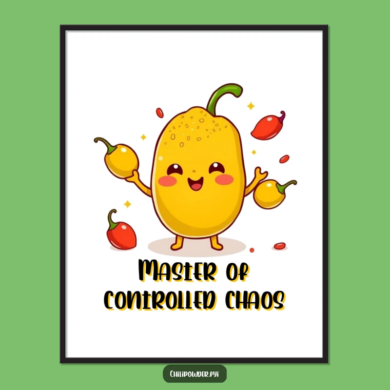 Funny Kawaii Chili Powder Juggling Poster - Hilarious Spicy Multi-Tasker Wall Art Gift