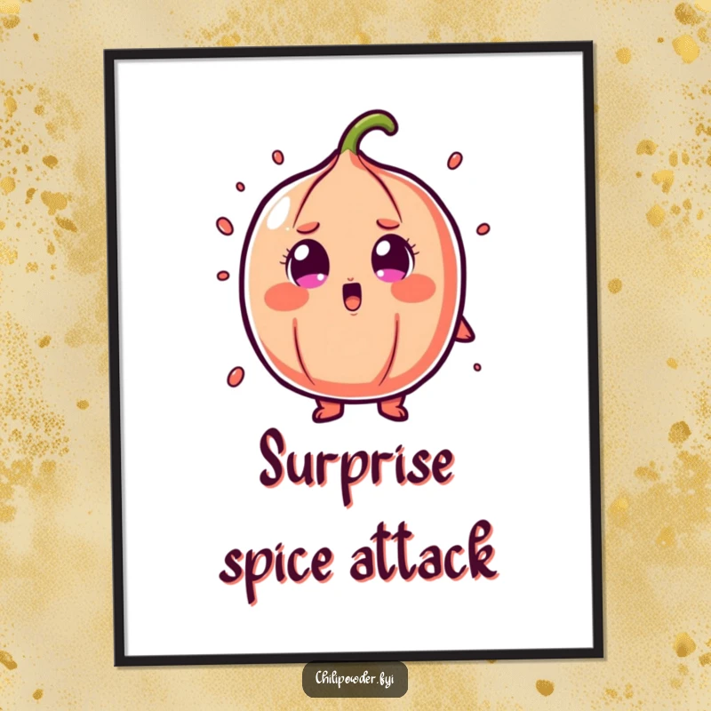 Funny chili powder poster of a character with cartoonish shock and wide eyes, perfect for humorous decor.