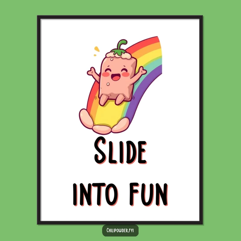 Funny Rainbow Slide Chili Powder Poster - Whimsical Spice Character Art!