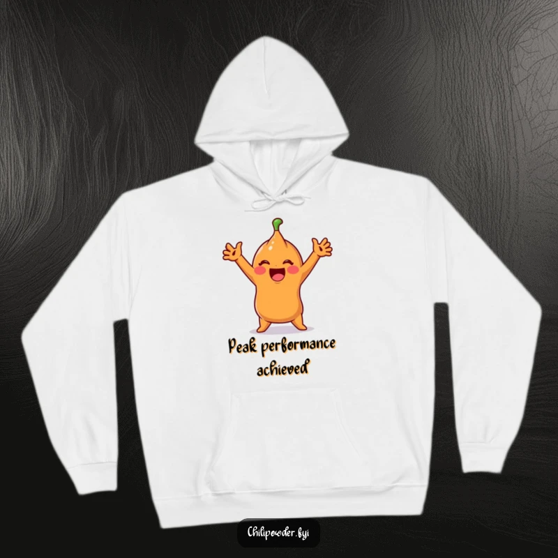 Funny Hoodie: A cute chili powder character does an exaggerated stretch, perfect for cozy mornings and playful vibes.