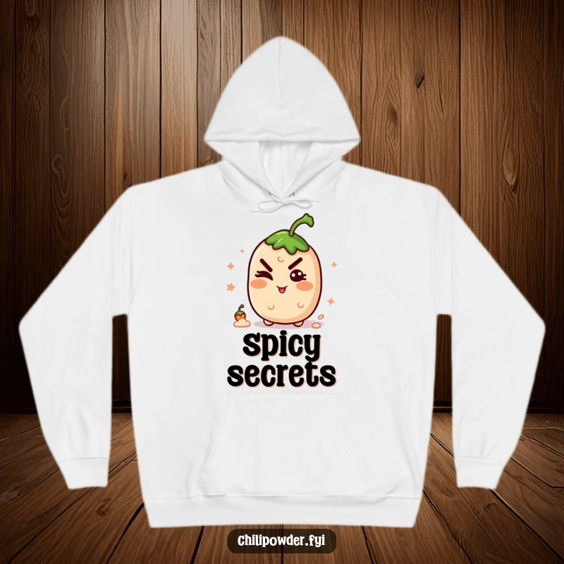 Funny kawaii chili powder winking with a mischievous grin, offering warm comfort with a playful, spicy secret.