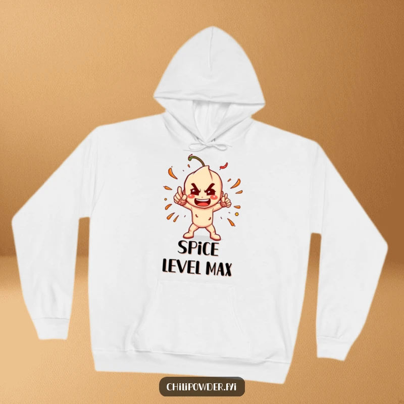 Funny Chili Powder Pose Hoodie: A chili powder character striking a dramatic, spicy pose on a warm and humorous hoodie.