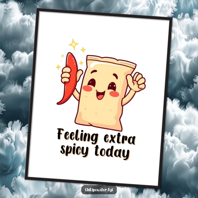 Funny Free Printable Wall Art: Chili bag character giving an energetic high-five with a shimmering glow.