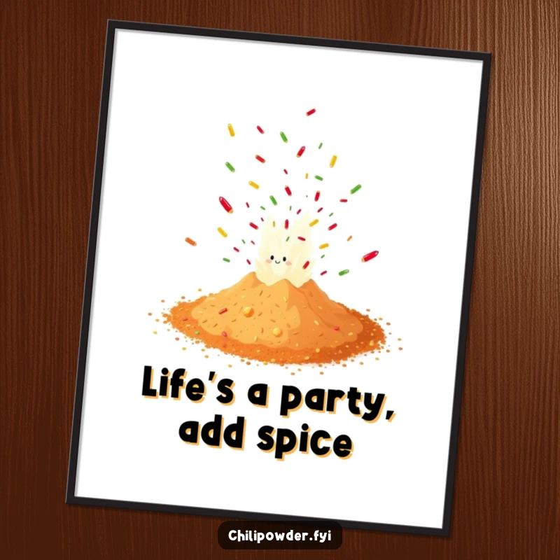 Funny Free Printable Wall Art depicting a chili powder pile erupting in a vibrant confetti explosion, adding spice.