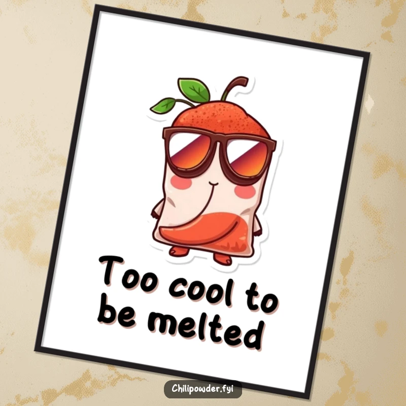 Funny Free Printable Wall Art: Chili bag with oversized sunglasses, looking super cool and confident, stylish decor.