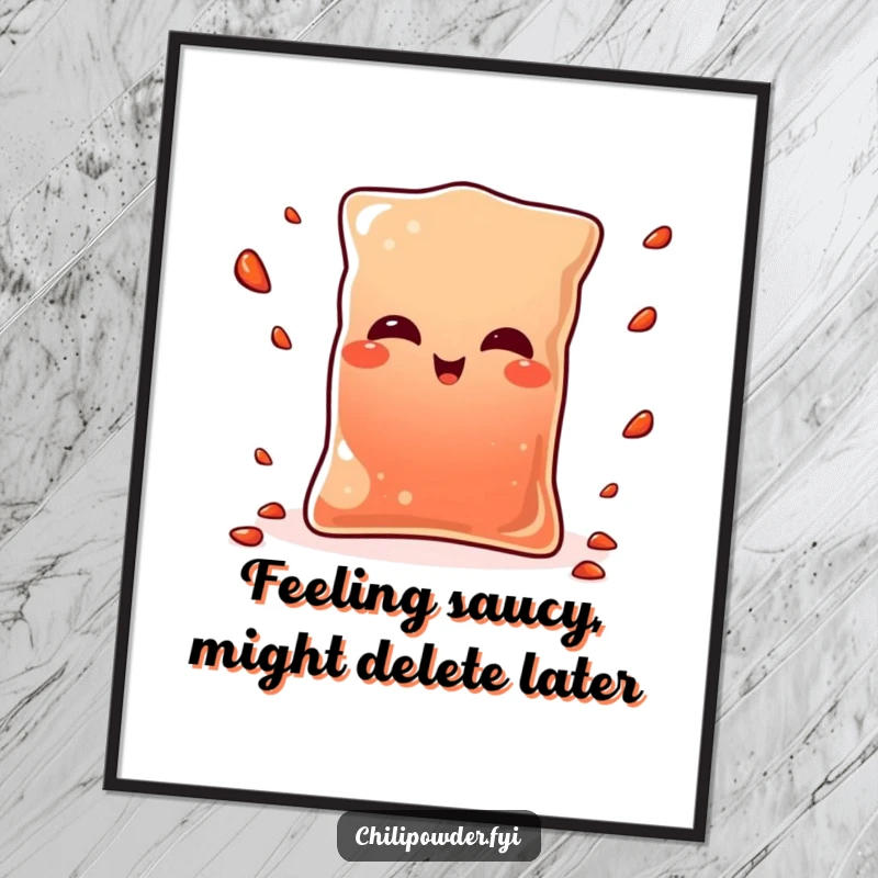 Funny Free Printable Wall Art: A playful Kawaii chili pouch winking and juggling tiny pepper flakes, creating a vibrant spice-themed decor.