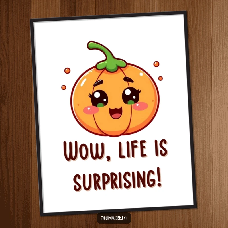 Funny Free Printable Wall Art showing a chili powder character with wide, surprised eyes, evoking playful astonishment.