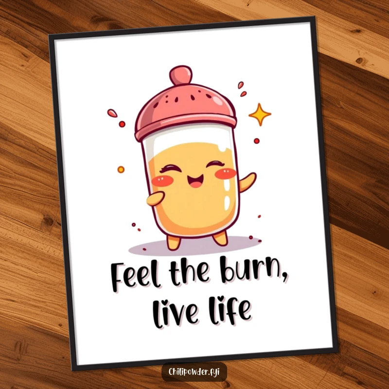 Funny Free Printable Wall Art: A cheeky kawaii chili powder shaker winking and sprinkling spice, ideal for downloadable art.