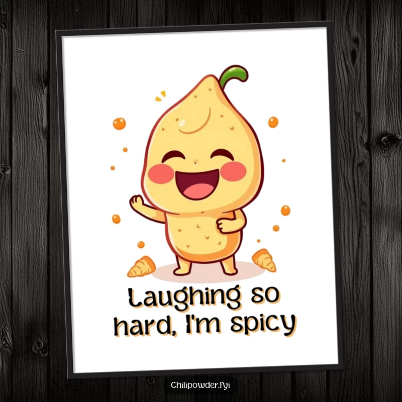 Funny Free Printable Wall Art: A kawaii chili powder character emitting a hearty, booming, infectious laugh.