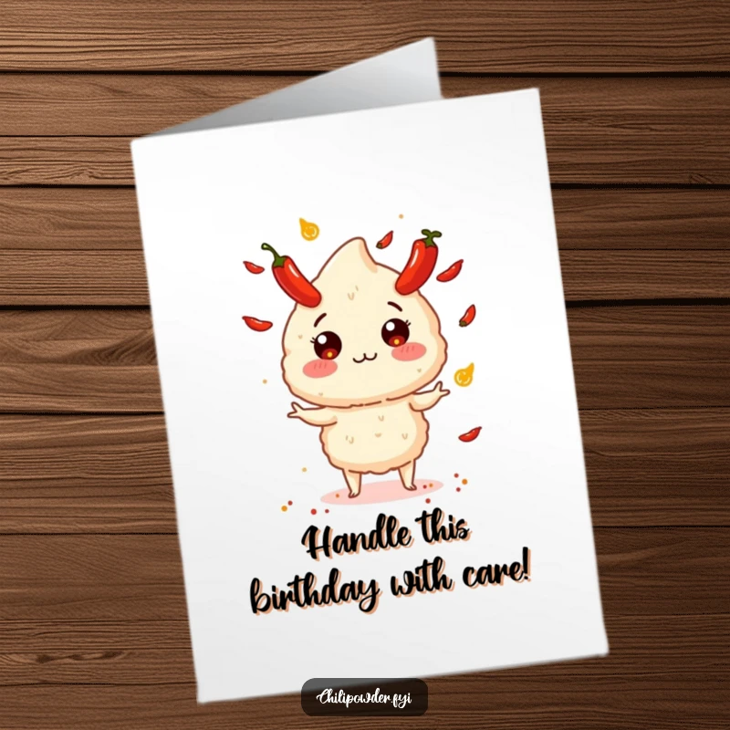 Funny Free Printable Birthday Card: Chili puff juggling small, brightly exploding peppers with glee.