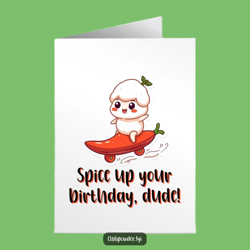 Free Printable Birthday Card: Funny Chili Surf Rider, Downloadable & Print at Home Gift