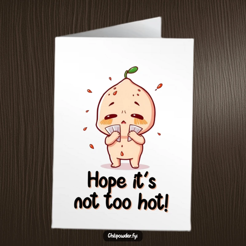 Free Printable Birthday Card: Chili powder character sweats and fans itself dramatically.