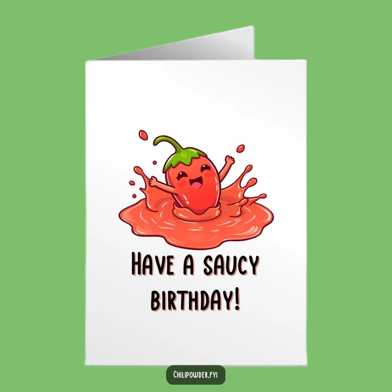 Free Printable Birthday Card: Happy Chili Splashing in Sauce - Funny