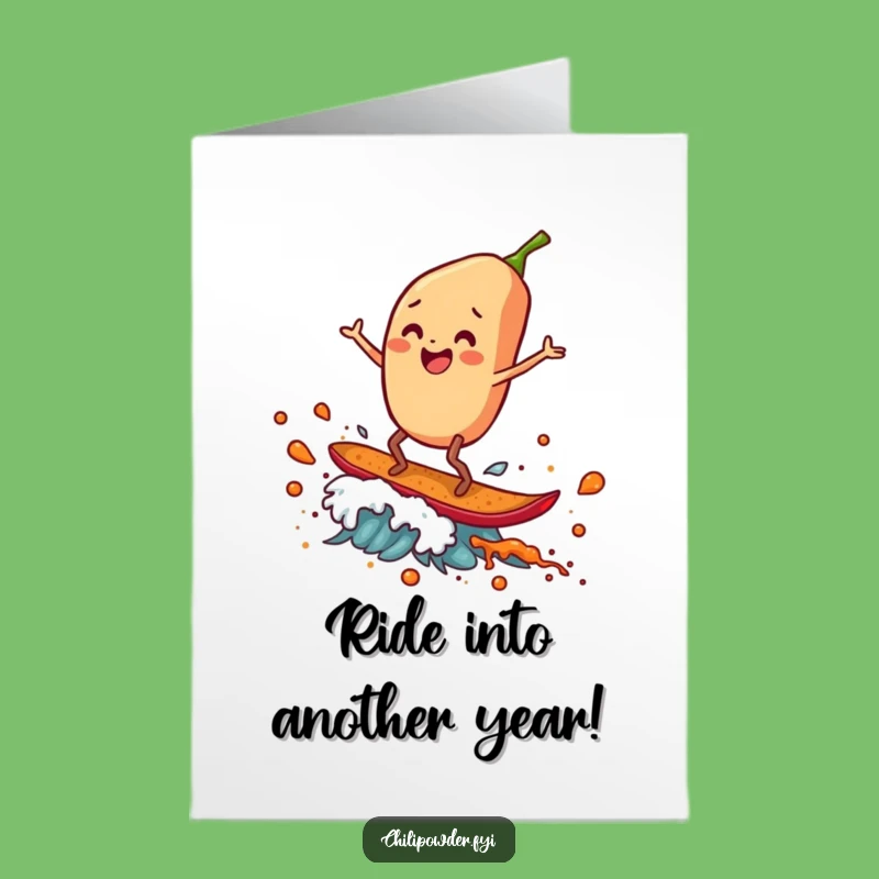 Surfing Chili Flake Birthday Free Printable Card - Fun Downloadable Gift