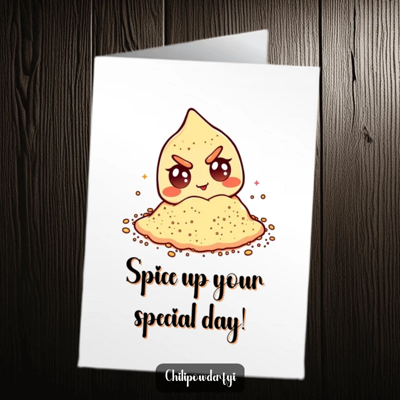 Funny Free Printable Birthday Card featuring a mischievous chili powder pile winking with googly eyes.