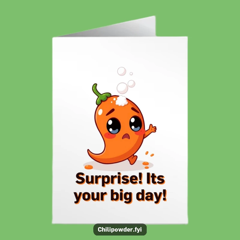 Free Printable Birthday Card: Surprised Chili Dodging Salt Funny Downloadable Gift