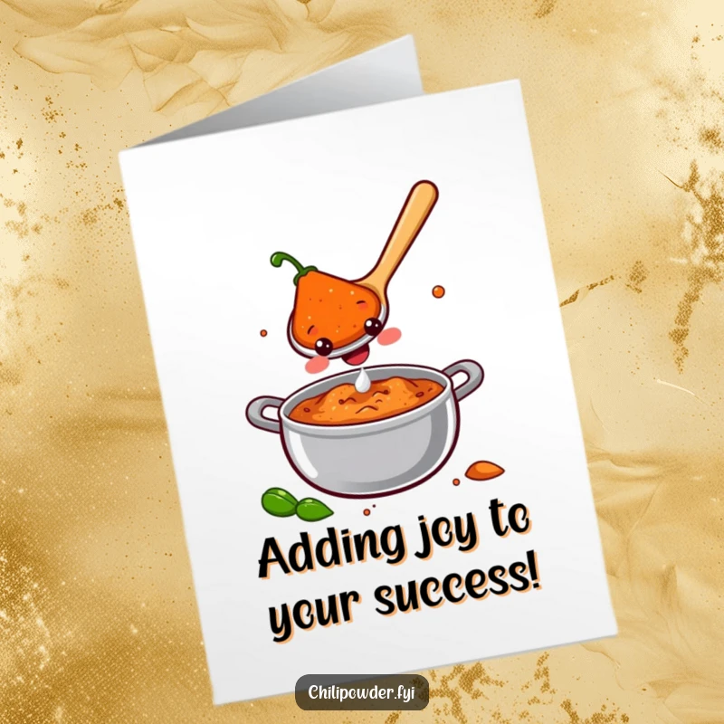 Funny Free Printable Congratulations Card of a smiling chili powder spoon stirring a pot of joy, celebrating achievements.