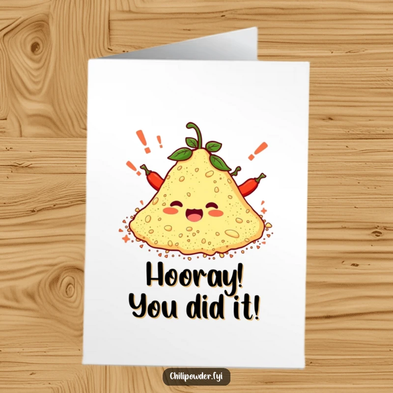 Funny free printable congratulations card: a pile of chili powder cheering with tiny exclamation marks. Enthusiastic support.