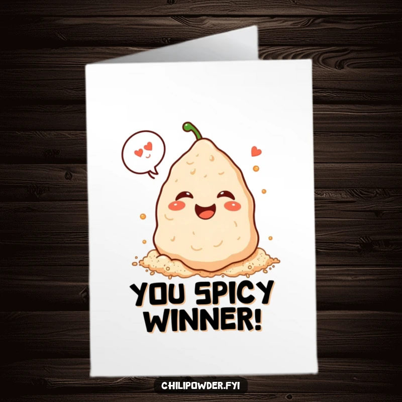 Funny Free Printable Congratulations Card: A kawaii chili powder pile laughing heartily with a speech bubble. Conveys immense joy and celebratory humor.