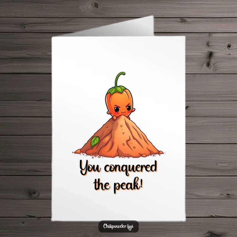 Funny Free Printable Congrats Card: A chili element with a determined face scaling a miniature pepper mountain.