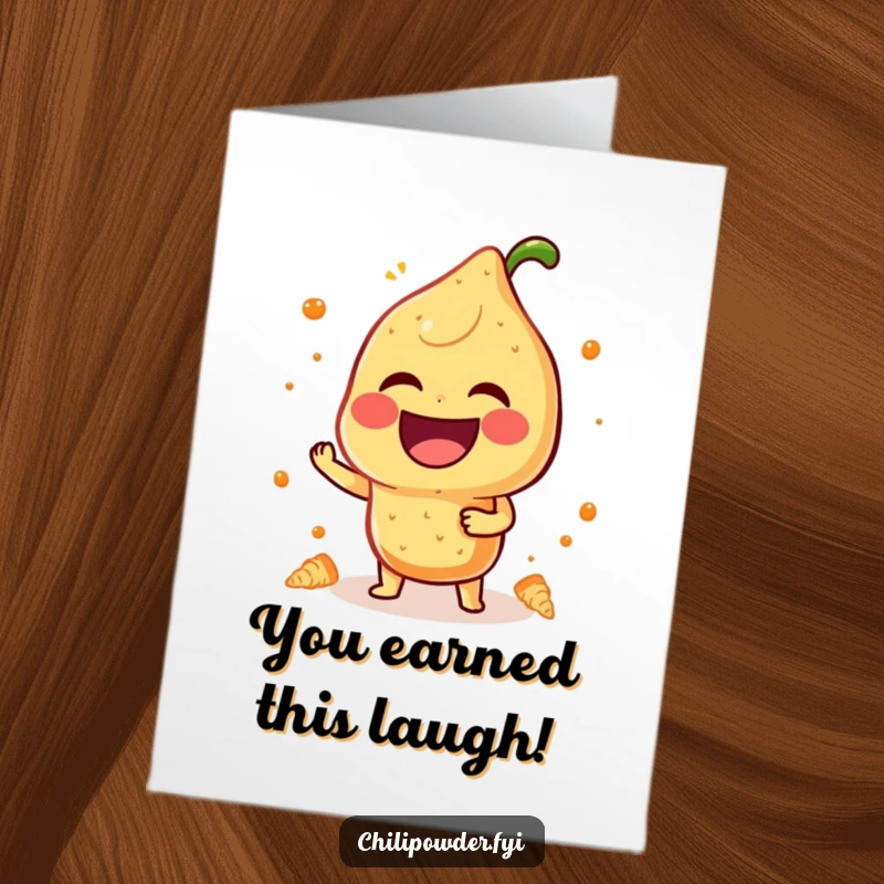 Funny Free Printable Congrats Card: A kawaii chili powder character shaking with laughter, big booming smile.