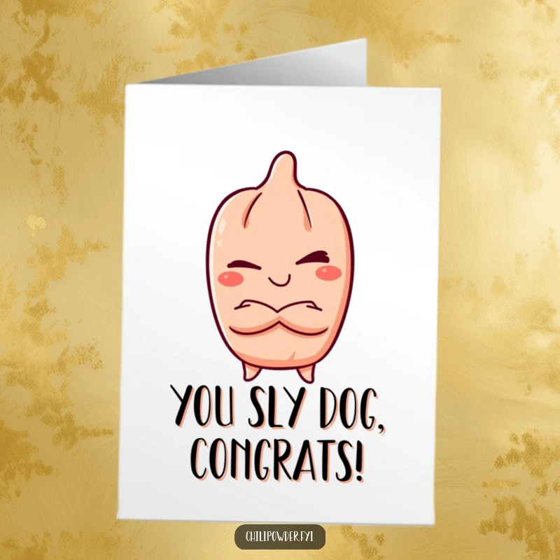 Funny Free Printable Congratulations Card: A mischievous kawaii chili powder character winks with crossed arms.